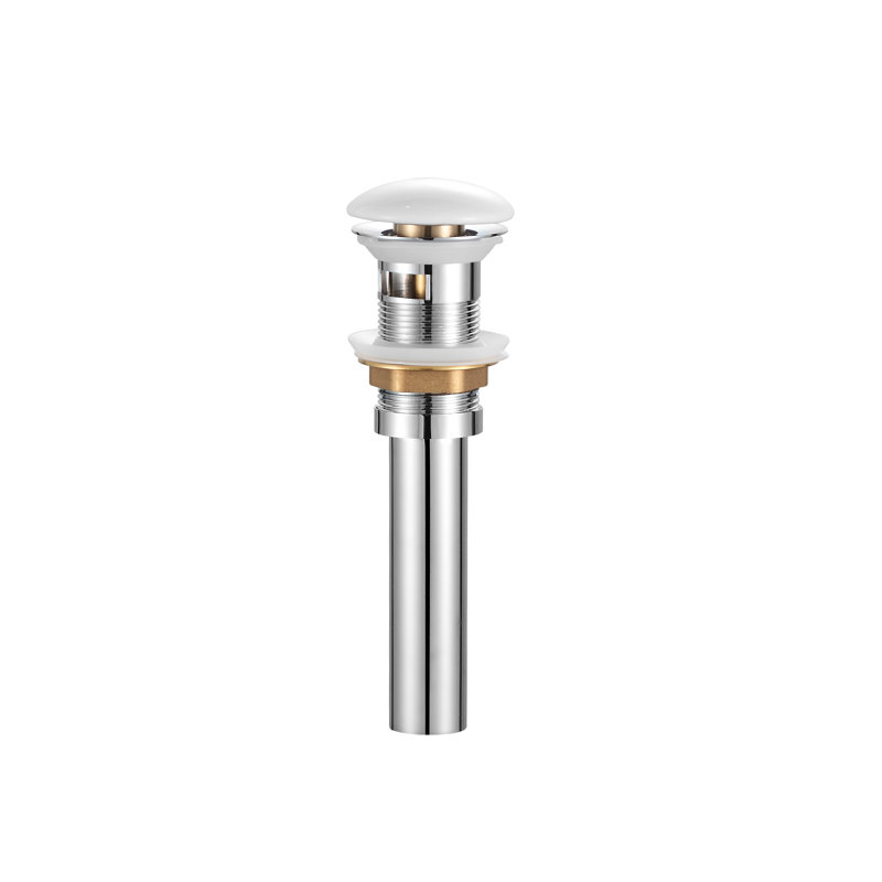 Pop-Up Bathroom Sink Drain with Overflow, White