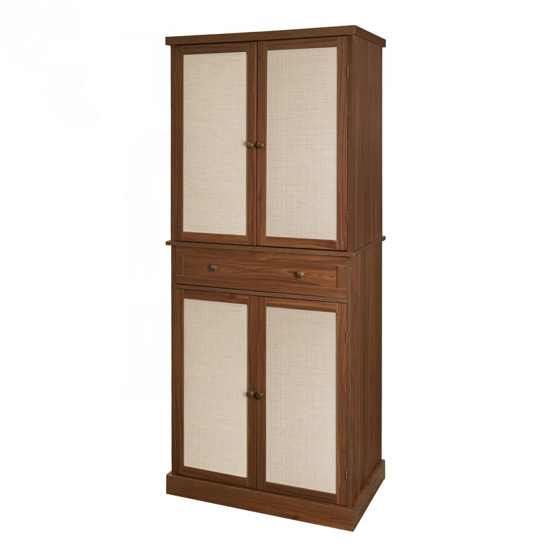 4 Door Storage Cabinet With 1 Drawer And 4 Adjustable Shelves, Durable And Waterproof For Home Organization, Walnut/Natural