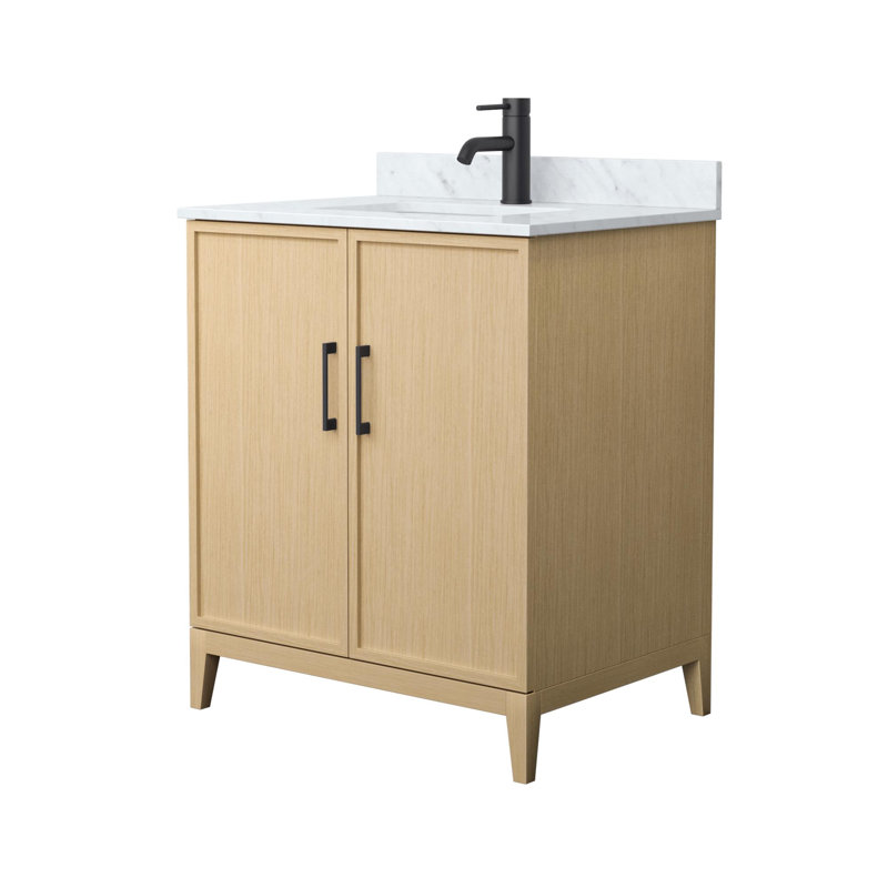 Ensemble de meuble-lavabo simple avec plateau en marbre Elan, Noir mat, Chêne blanc, 30"