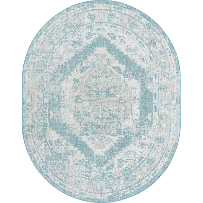 Oriental Indoor / Outdoor Rug, Oval 7'10" x 10'