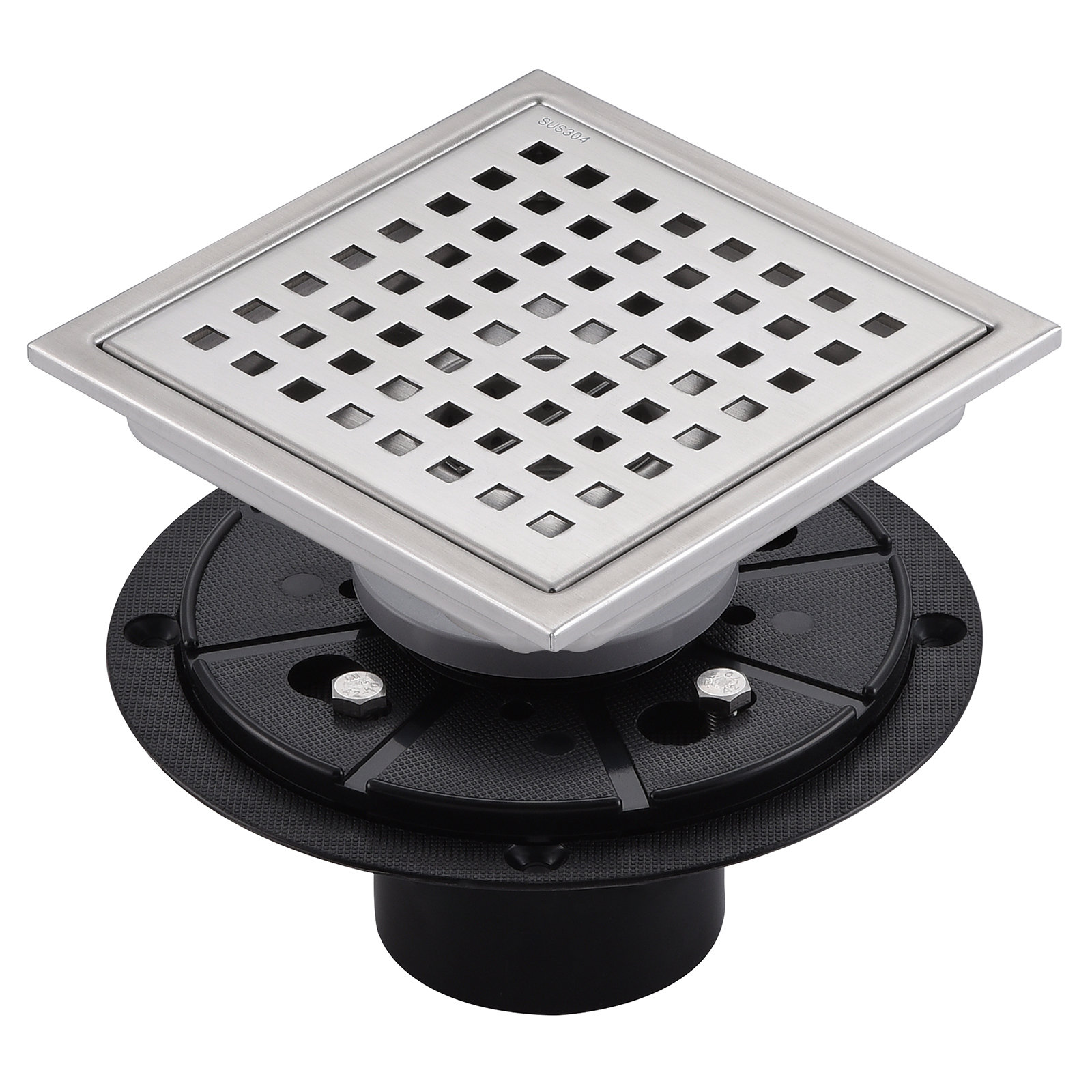 Square Shower Floor Drain, Shower Drain Kit with Flange, Removable Grid  Cover, Filter