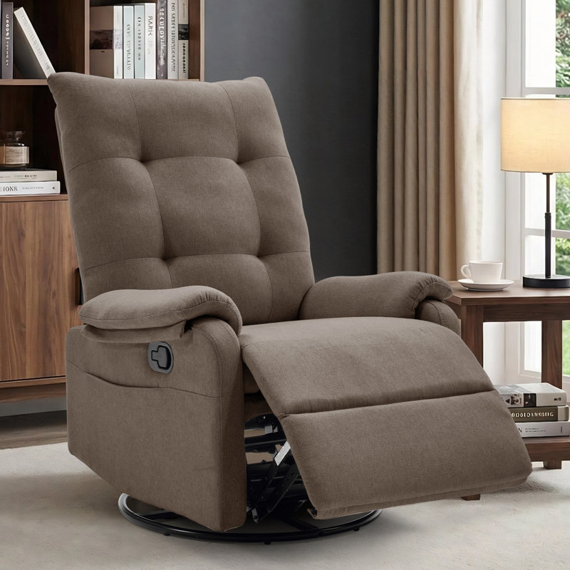 Recliner Chair, 360° Swivel Rocking Recliner for Living Room,Rocker Recliner Chair With Side Pockets, Brown