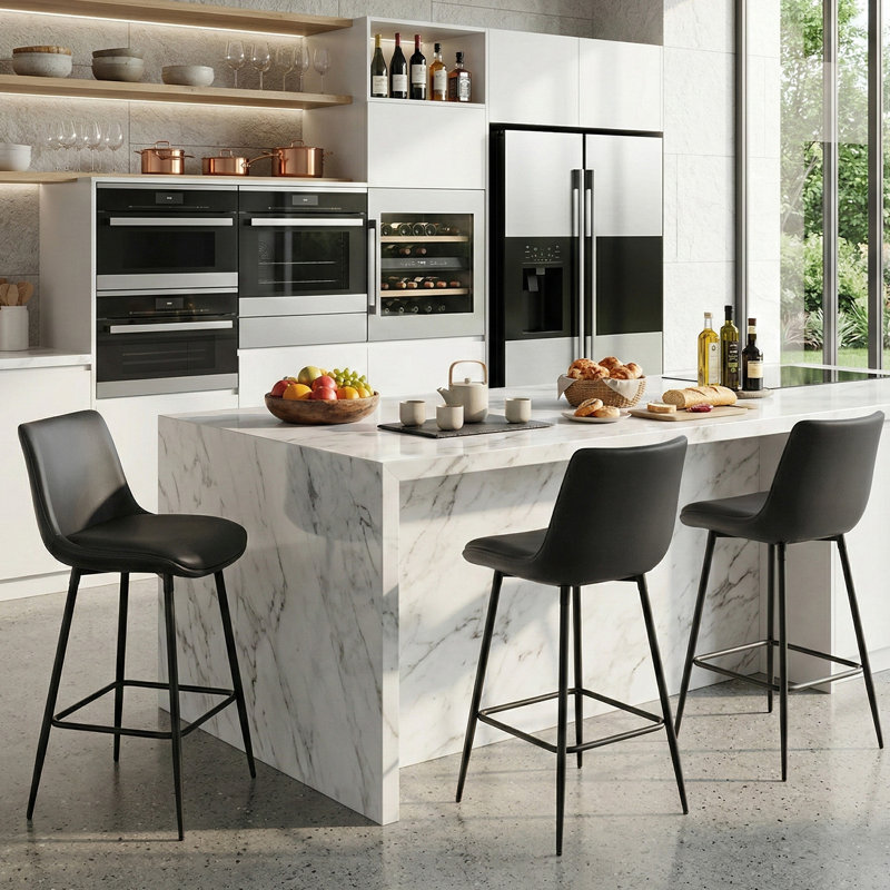 PU Leather Upholstered Counter & Bar Stool Set of 3, Black