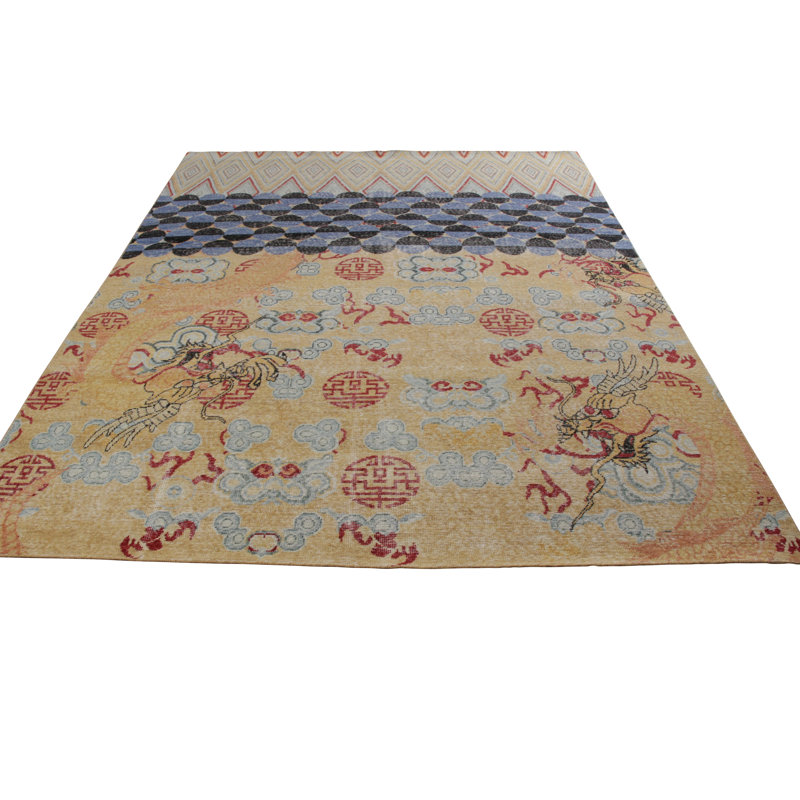 Distressed Homage Hand Knotted Wool Area Rug, Rectangle 8' x 10'
