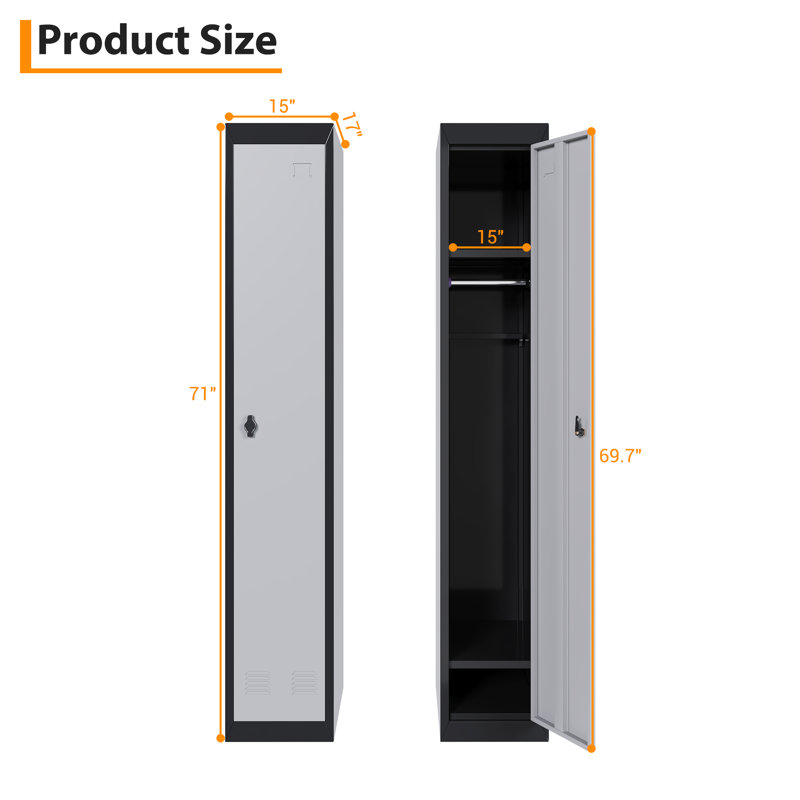 Armoire de rangement en acier de 72 po de hauteur avec serrure, tablettes réglables et tringle