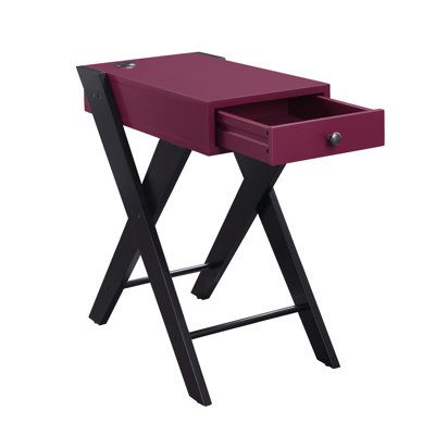 Table d'appoint avec douille, plateau de table bourgogne riche, pieds noirs en forme de «X», poids de 19,97 lb, 23,46 po Hauts pieds intégrés et élégants, profondeur de 22,5 po, hauteur