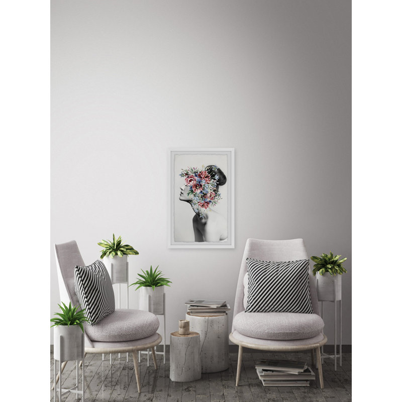 Fleurs florales par Marmont Hill - peinture encadrée, H 18 po x l 12 po x P 1,5 po, Blanc