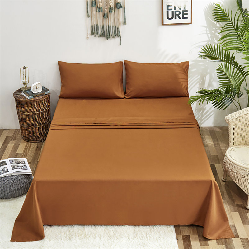 Solid Color Sheet Set 4 PCs Bedding Sheet Set 1 Fitted Sheet 1 Flat Sheet 2 Pillowcases, Queen Sheet Set with 2 Pillowcases