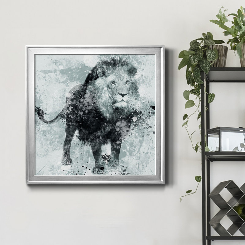 Lion - Reproduction d'art graphique sur toile encadrée, H 26,5 po x l 26,5 po x P 1,5 po, Argent