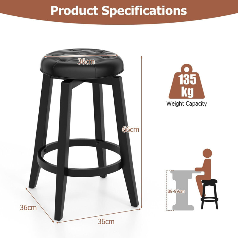 Sinquefield Swivel Upholstered Counter Stool, Black, 66cm