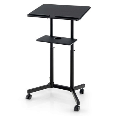 Costway 1 Pcs Mobile Lectern Podium With Tilting Top Storage Tray Lockable Casters Black