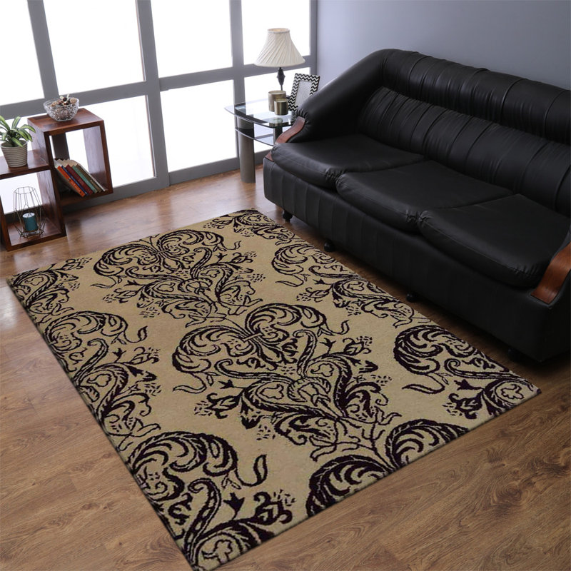 Carville Ikat HAND TUFTED WOOL ECO-FRIENDLY AREA RUGS, Cream Brown Color, Contemporary Design, Rectangle 5' x 8'