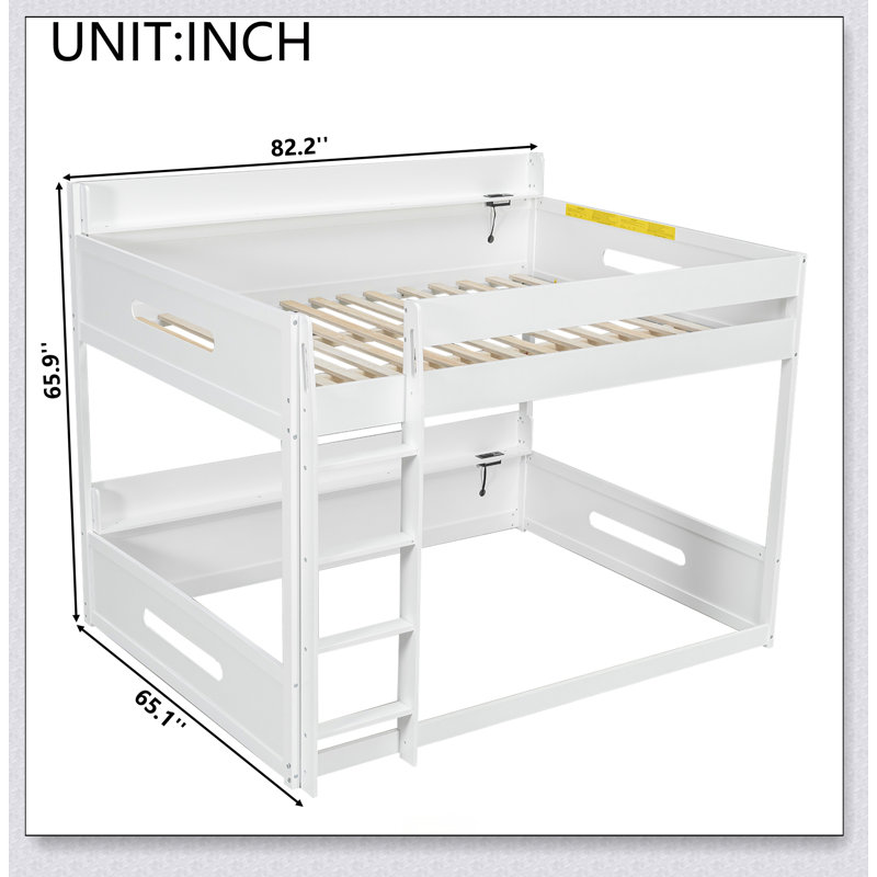 Queen Over Queen Bunk Bed With Storage Shelves And USB Ports, White