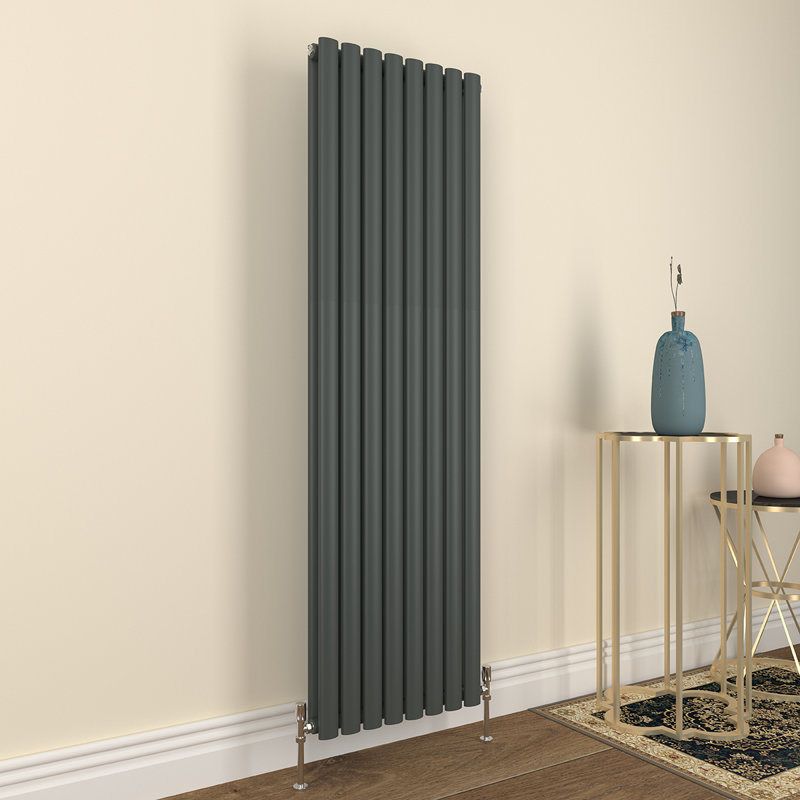 Vertical Oval Column Radiator, 160cm H x 47.2cm W x 5.6cm D, Double, Grey