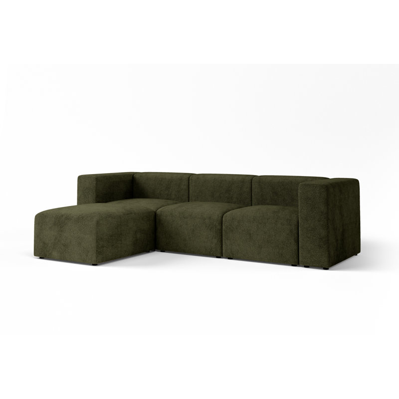 Adelfa 4 Seater Boucle Corner Sofa , Left Hand Facing, Green Olive