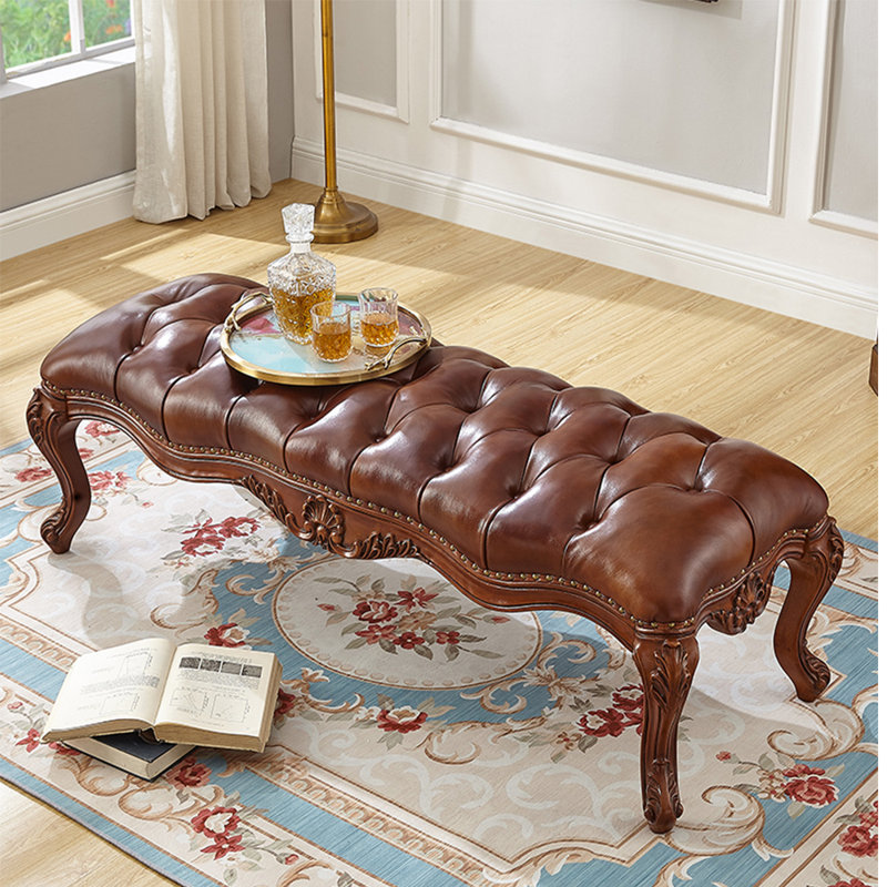 Banc rembourré en cuir véritable American Leather