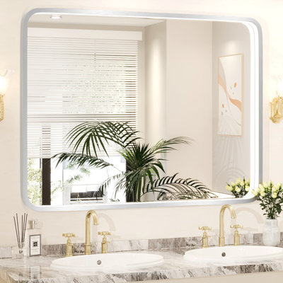  40"x30" Rectangle LED Bathroom Mirror, Metal Frame Vanity Mirror with Lights, Anti-fog, Dimmable&3 Colors Temperatures Adjustable, Memory Fuction