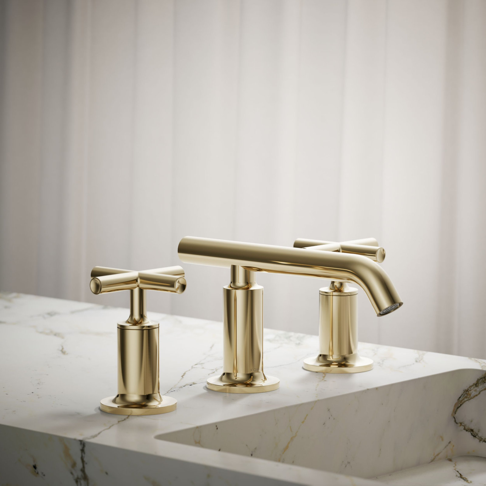 Purist Widespread Faucet with Low Cross Handles, Vibrant French Gold