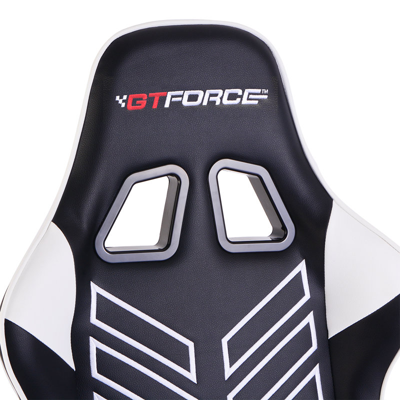 Brayden Studio Forde Reclining Faux Leather PC & Racing Game Chair, White/Black Faux Leather
