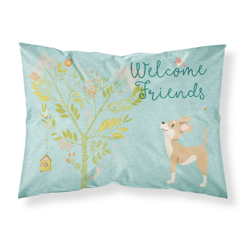 Taie d’oreiller welcome friends, Chihuahua brun et blanc