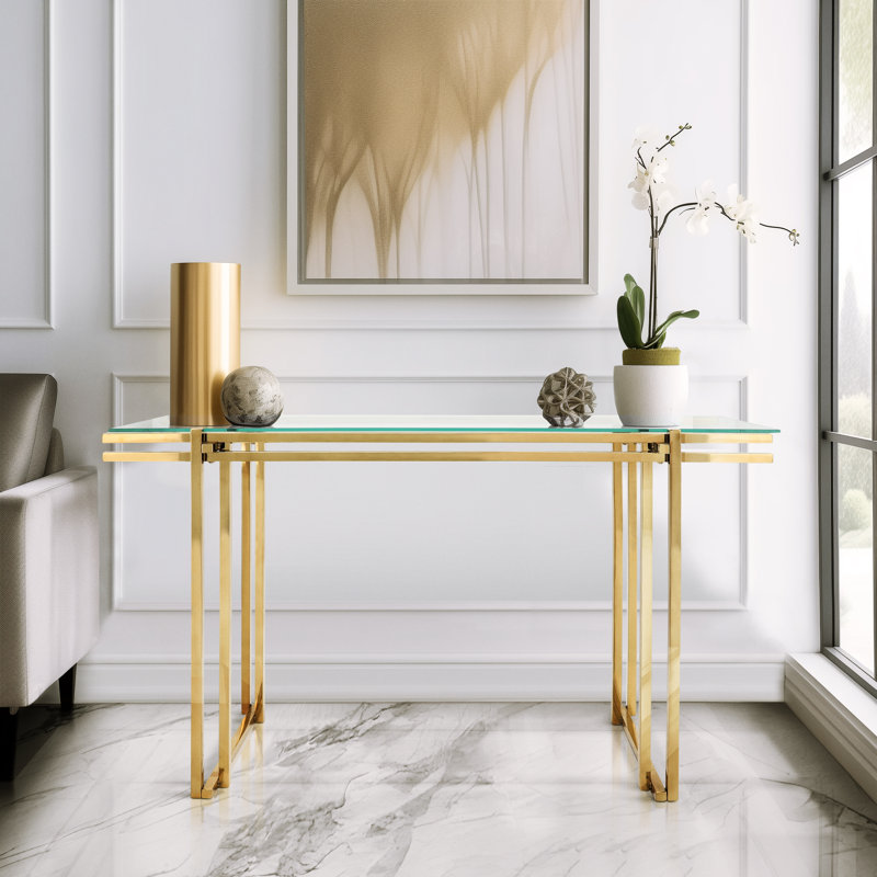 Modern Glass and Metal Side Table with Sleek Geometric Frame - A Contemporary End Table for Living Room or Entryway Decor