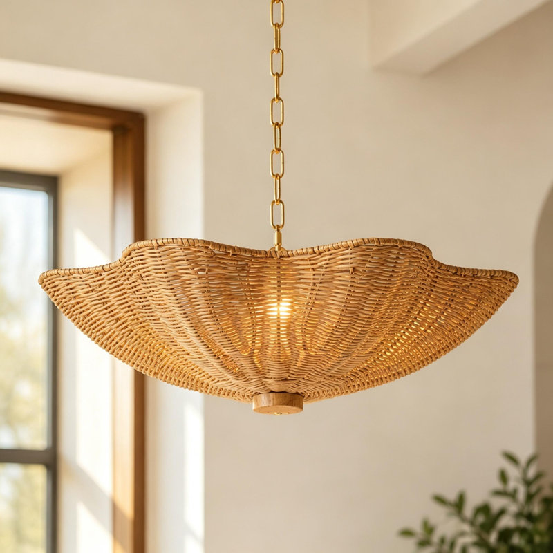 Luminaire suspendu en forme de dôme en rotin 3 lumières