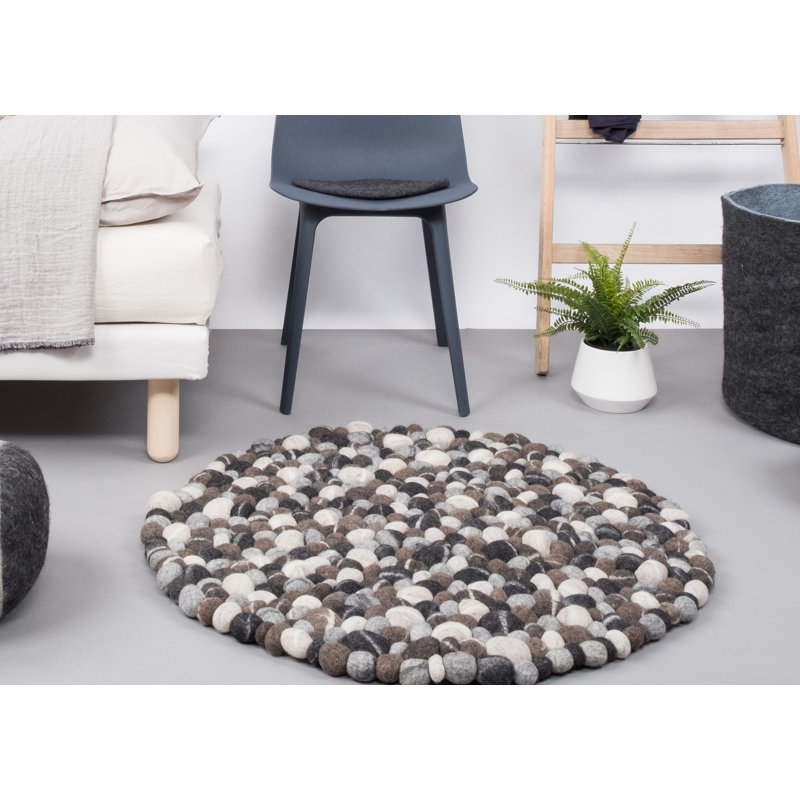 Geometric Wool Hand Woven Area Rug, Round 70cm