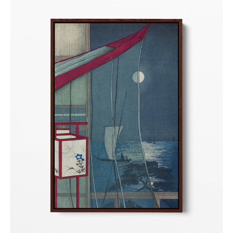 The Moon Beyond Shinagawa, Kobayashi Kiyochika Canvas Floater Frame Print Picture Art - Walnut Frame, 30.48cm H x 20.32cm W