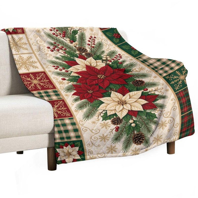 Jeté en flanelle Poinsettia Pinecone Luxury, 30 po x 40 po