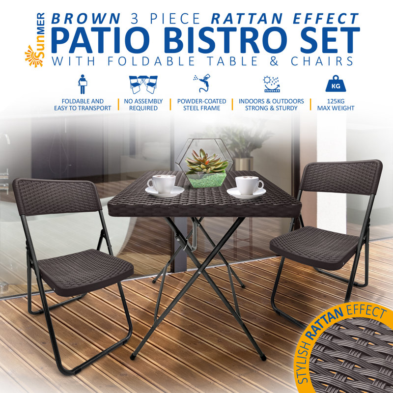 SUNMER Rattan 3-piece Bistro Set, Brown