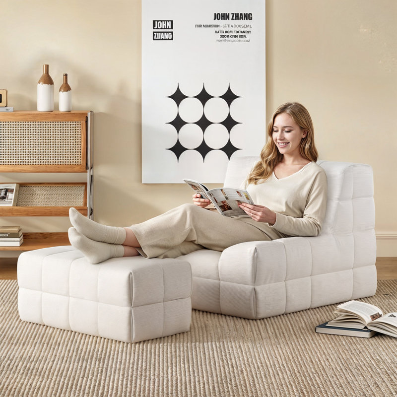 Chaise longue rembourrée 32,5 "avec repose-pieds, Beige
