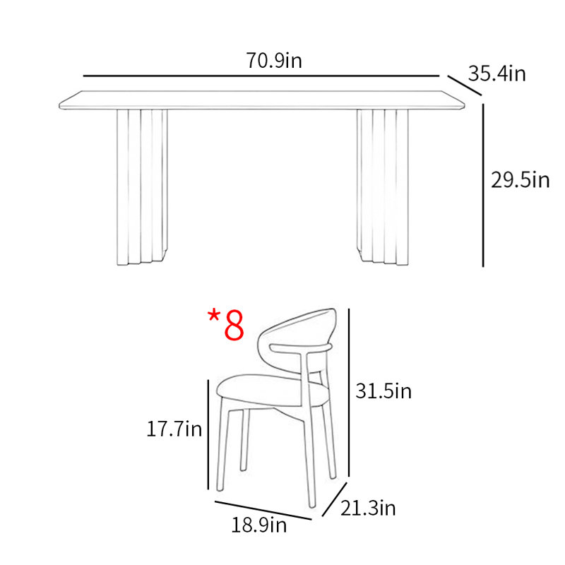 Simple fashion modern rectangular dining table set, 29.5"H x 70.9"L x 35.4"W