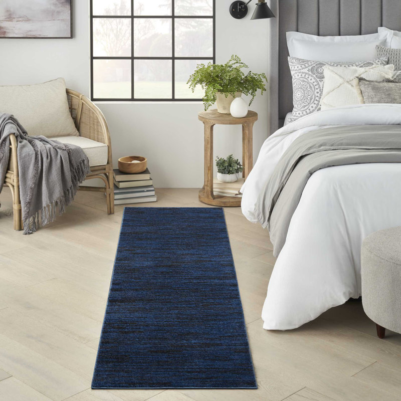 Mullican Sandy Solid Blue Easy Care Indoor/Outdoor Area Rug, Runner 2' x 6'