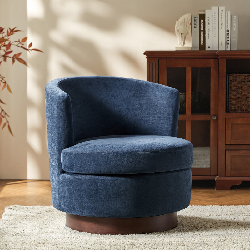 Cabrini 28.5"W Modern Swivel Accent Chair With Solid Wood Base, Navy