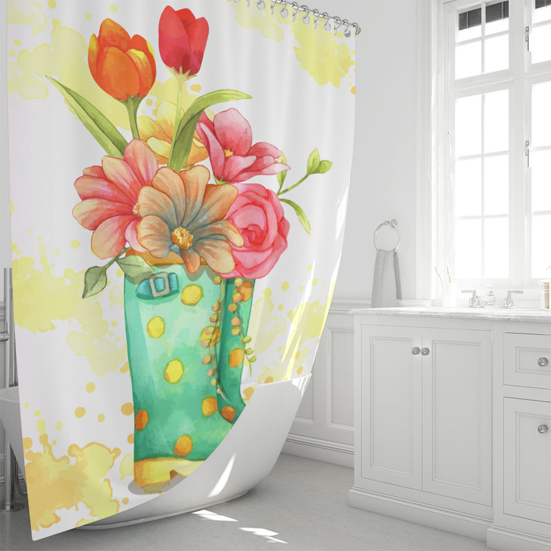 Rideau de douche simple à motif floral, H 93 po x l 70 po