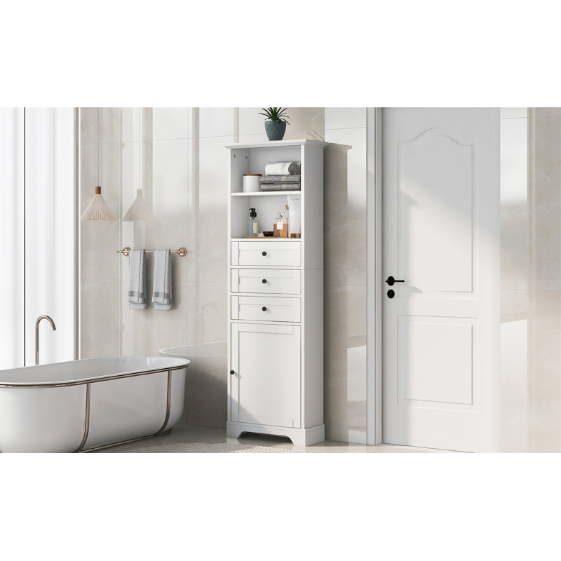 Tall Storage Cabinet With 3 Drawers And Adjustable Shelves For Bathroom, Study, Office And Interior, MDF Board With Painted Finish