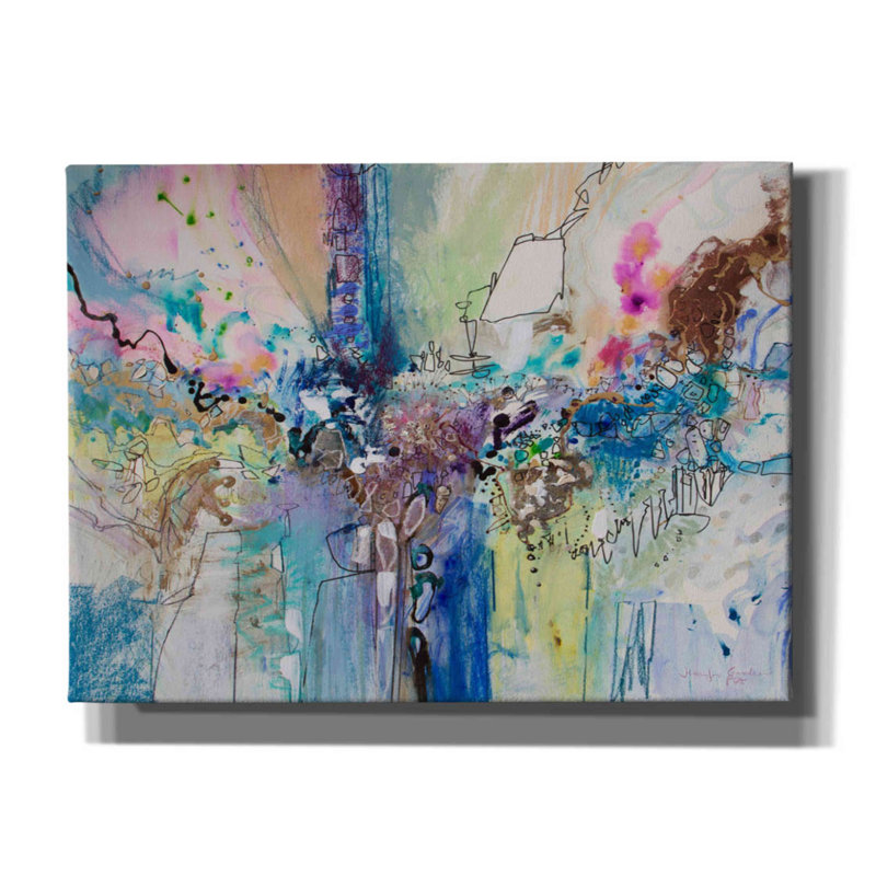 «Flow Blue with Gold Leaf 8» par Jennifer Gardner - peinture sur toile tendue, H 40 po x l 54 po x P 1,5 po