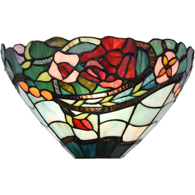 Applique murale en verre coloré style Tiffany avec motif de fleurs roses pour la décoration intérieure
