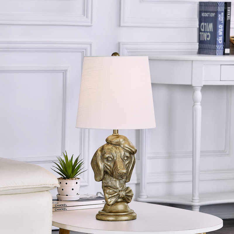 Lampe de table buste en résine 20 po avec abat-jour en lin doré, Doré, Blanc