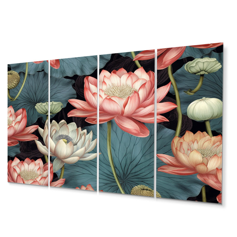 Multicolor Lotus Reflections I - Floral Metal Wall Decor Set