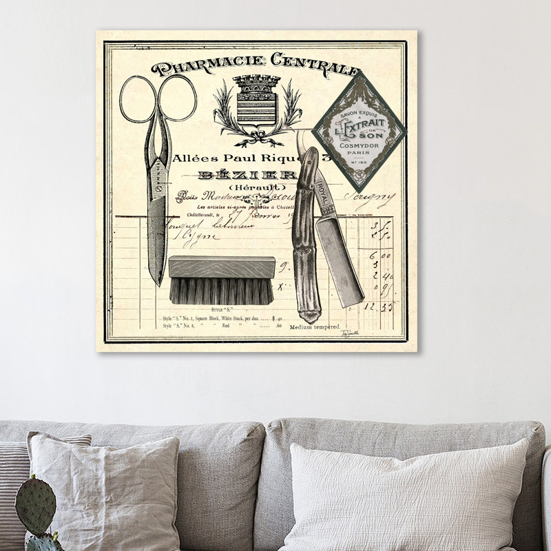 «Apothecary Barber I» par Tre Sorelle Studios, reproduction d'art graphique sur toile, H 48 po x l 48 po
