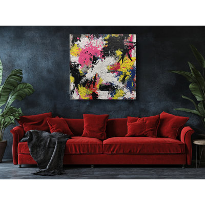 Reproduction d'art moderne sur toile éclaboussée de peinture moderne, reproduction multicolore colorée pour la maison, blanc rose jaune, reproduction d'art sur toile, reproduction d'art