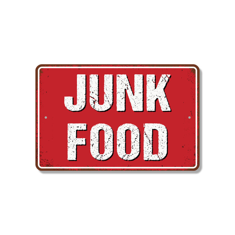 Enseigne en plastique 11 po x 17 po Junk Food Street, H 11 po x l 17 po x P 0,1 po
