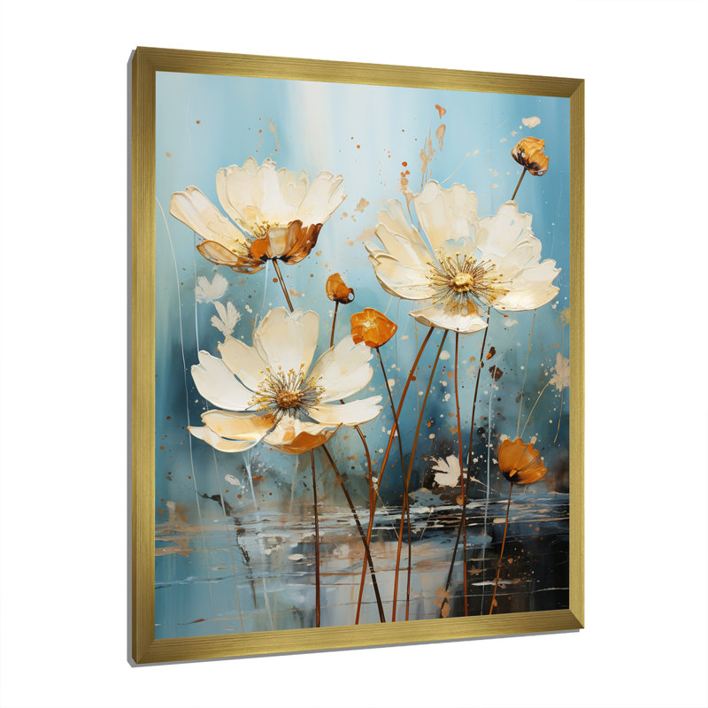 «Daisy Blossoming» en bleu sarcelle - impression, H 32 po x l 16 po x P 1 po, Cadre doré à une seule photo