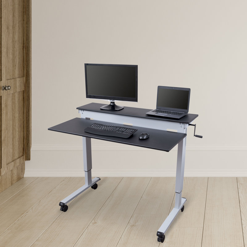 Selinger Adjustable Metal Base Standing Desk, 47.25" H x 47.25" W x 28.5" D, Black/Silver