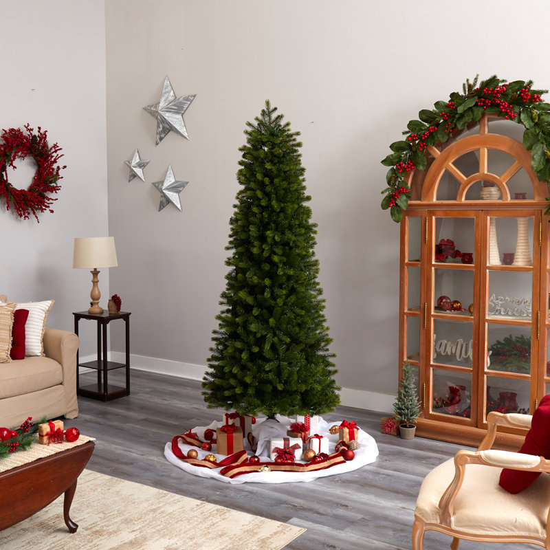 Slender Green Realistic Artificial Spruce Feather Christmas Tree with Clear/White Lights
