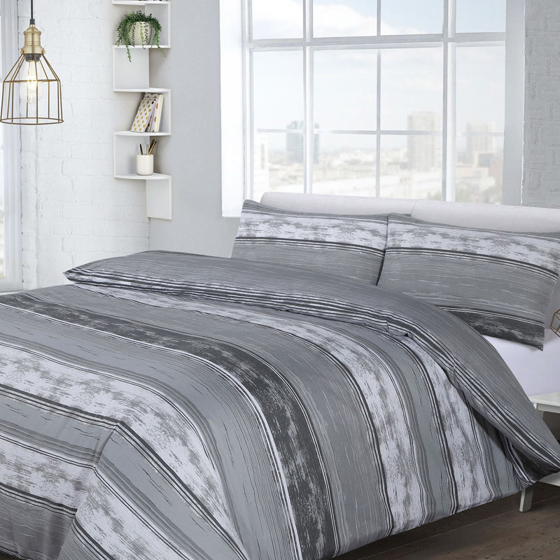 Rasheema Duvet Set, King - 2 Standard Pillowcases, Modern Stripe Brooklyn, Grey