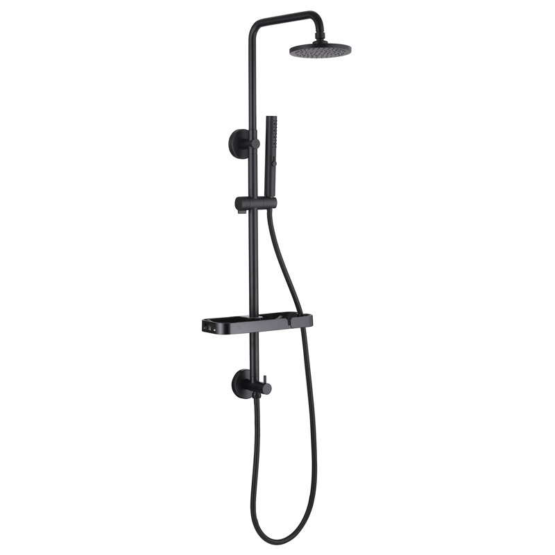 Combo de douche à pluie murale en acier inoxydable de 38 po de hauteur avec douche à main réglable et tablette de rangement