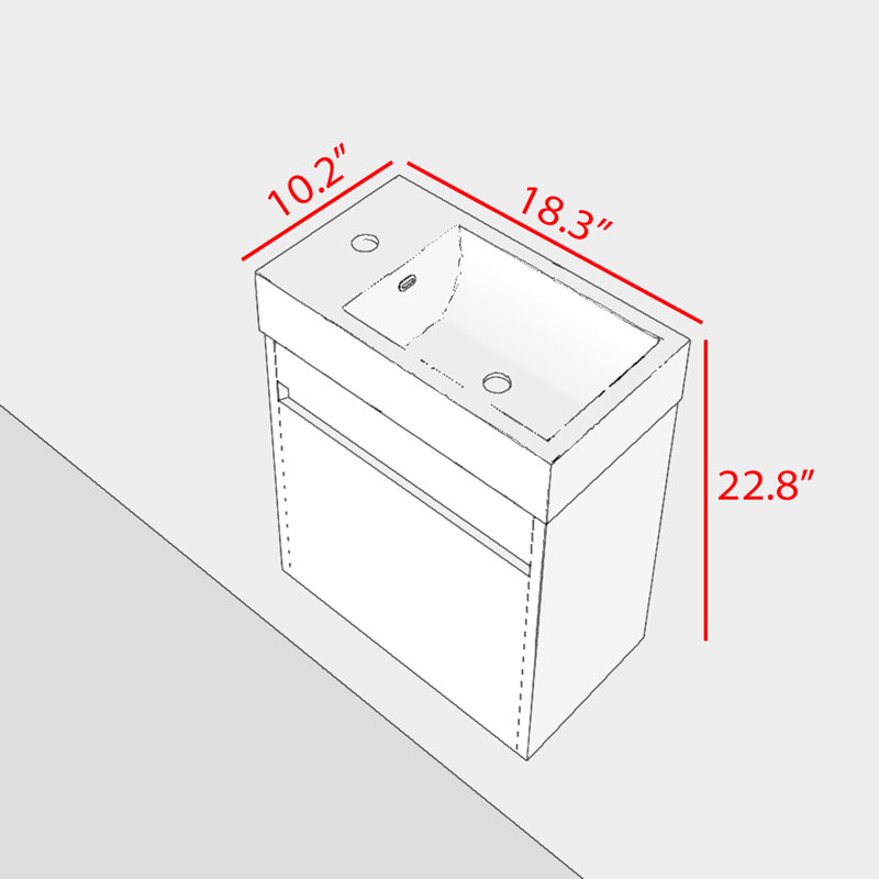 18.11'' Single Bathroom Vanity with Resin Top, Imitative Oak