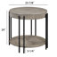 Table basse et tables de bout contemporaines 3 pièces, ronde, pieds en métal, tablette de rangement, finition brun / brun clair, salon et 2 rangements, finition pour
